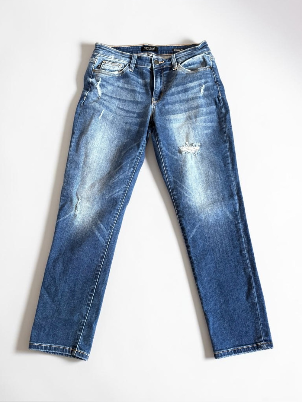 Judy Blue Boyfriend Fit Distressed Jeans Womens 7/28 Medium Wash Denim